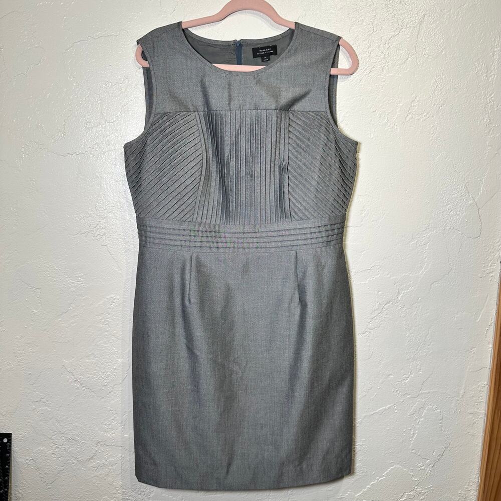 Tahari Arthur S. Levine 14 Fitted Sheath Dress Gray Professional Minimalist - Picture 1 of 7